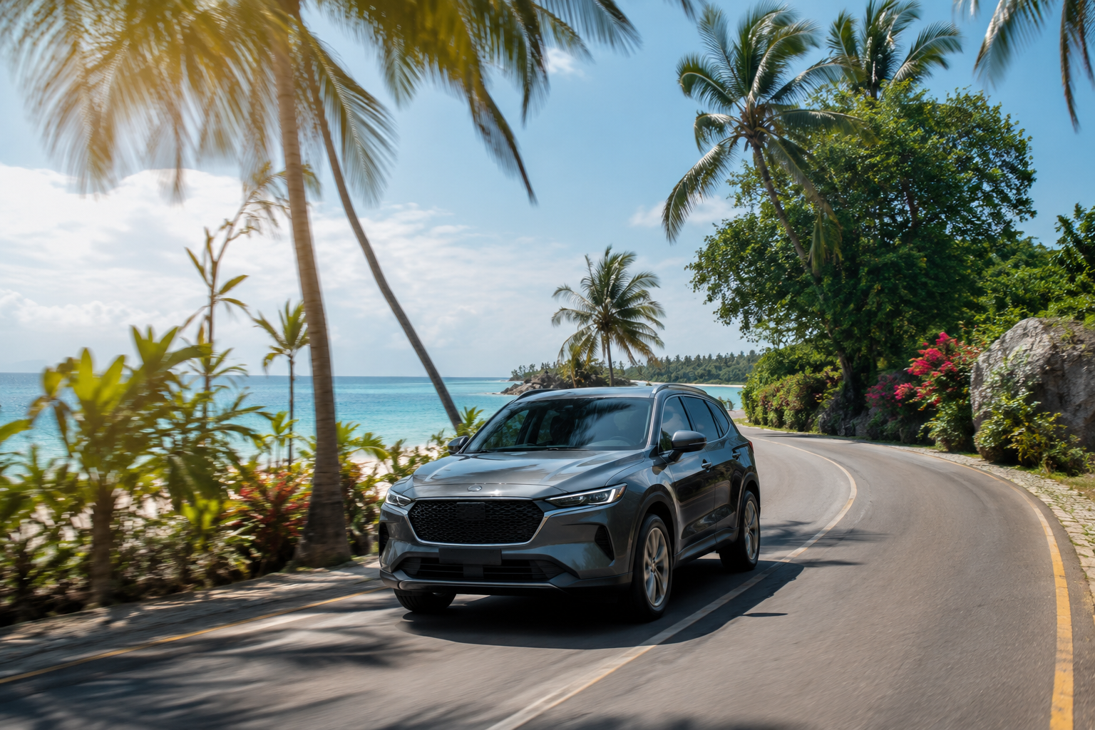 Driving on a tropical Zanzibar road